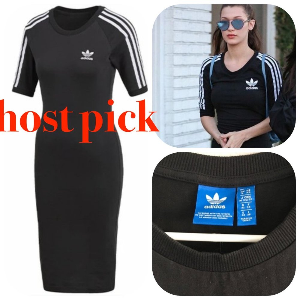 Adidas three stripe body con midi dress black